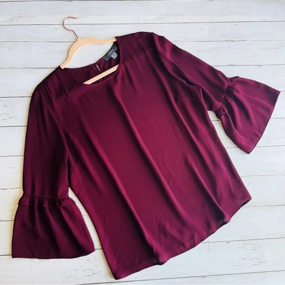PRIMARK Burgundy Bell Sleeve Top Size 12 - Picture 3 of 11